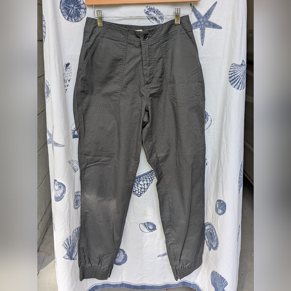 Pact Organic Cotton Woven Twill Jogger Zip Ankle Pant Size Small In Charcoal